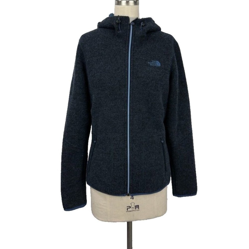 The North Face Womens Size M Zermatt‎ Full Zip in Blue Hooded Wool Blend